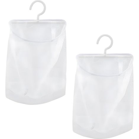Lot de 2 sacs de rangement suspendus multifonctionnels pour pinces à linge, idéaux pour la salle de bain, le balcon, le camping et les voyages, blancs. (1/5)