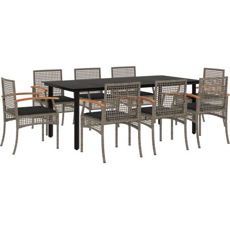 Maison Exclusive - Set da Pranzo da Giardino 9 pz con Cuscini in Polyrattan Grigio (1/5)