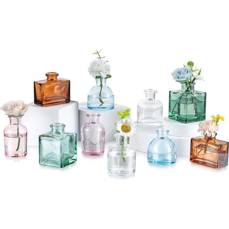Petit Vase en Verre pour la Maison: 10 Pièces de Vases Petit Lovely Coloré Mini Vases en Verre pour Cuisine Salon Bureau Étagère Mariage Fête Table de Décoration (1/5)