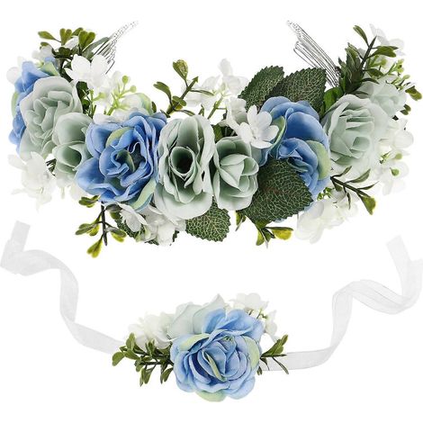 Couronne de fleurs artificielles Frcolor, bracelet ajustable, guirlande de fleurs, accessoire de tête pour mariage femme/fille (1/5)