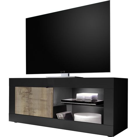 Meuble TV moderne 140 cm noir mat/chêne péro Agathe (1/3)