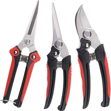 Set Gartenschere und Astschere, Profi Pflanzenschere, Scharfe Rosenschere, aus rostfreiem Edelstahl, rutschfeste PP-Griffe, 3-teilig