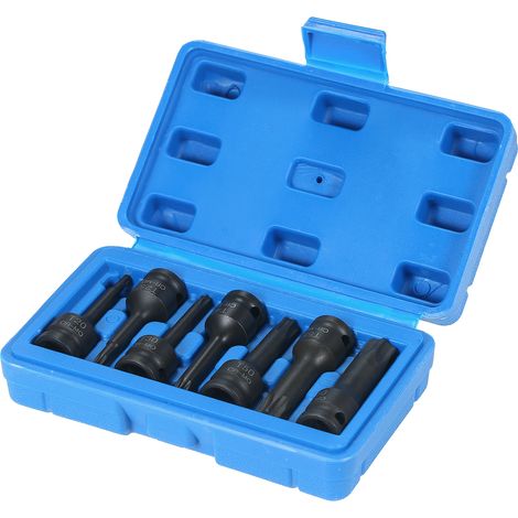 Jeu De Douilles Torx 3/8 Pouces 7 Pieces Acier Cr-Mo Antirouille Impact T20 A T60 Avec Cliquet Pour Ecrous Auto (1/5)