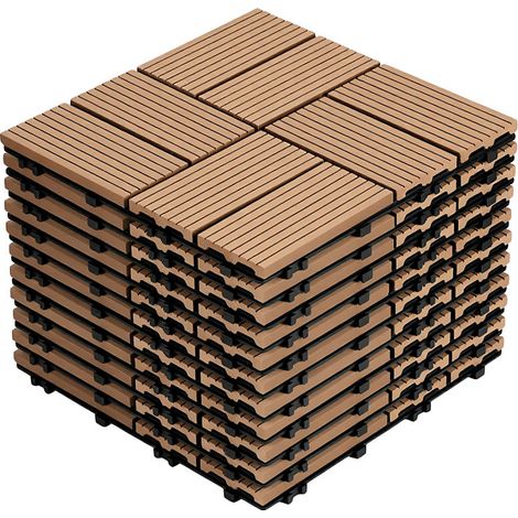 Jiubiaz Dalle de terrasse pour extérieur, sans vis ni outils, idéal terrasse, jardin et piscine 22 pièces Teck (1/5)