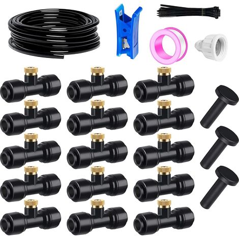 Outdoor Patio Misting System Garden Misting System Irrigation System 20m 6mm Misting Hose+15pcs Black T Misting Nozzles Misting System (1/5)