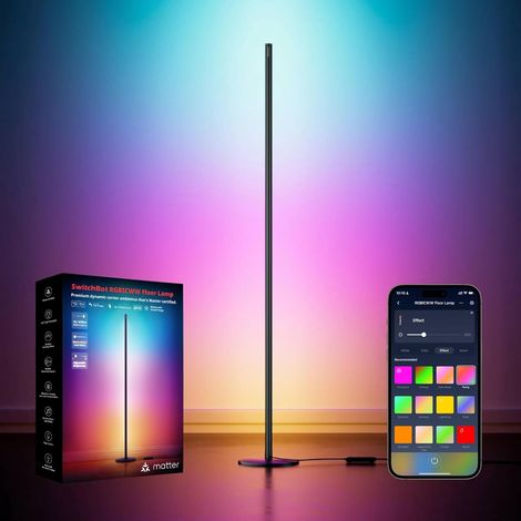 Matter RGBICWW Lampadaire sur Pied, Blanc Chaud et Froid, Lampe sur Pied Compatible avec Home, 1200lm, 16 Millions Couleurs, Synchronisation Musicale, Modes Scène (1/5)