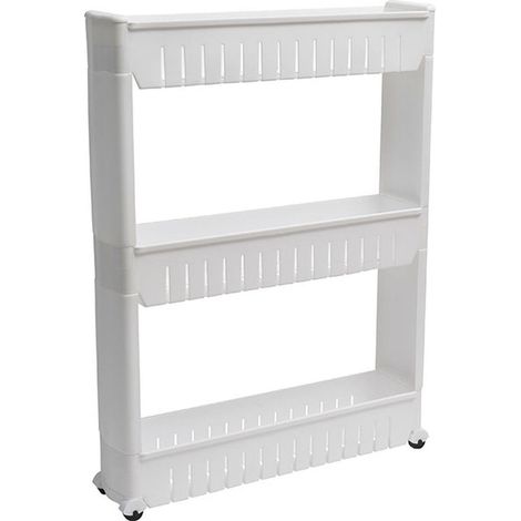 Tendance – Meuble de rangement à 3 niveaux sur roulettes – Dimensions 12 x 54 x 72 cm – Polypropylène blanc – Optimise l'espace salle de bain (1/3)