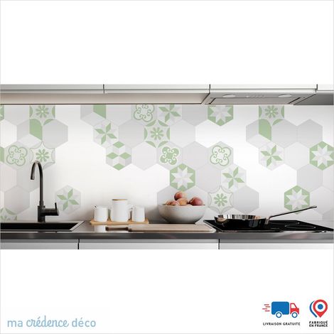 Crédence : Carreaux Ciment Hexagonal 3 - Couleur Vert blanc - Alu composite - 60 - 120 (1/3)