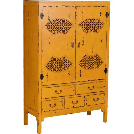 Armario de madera envejecido amarillo 96x40x150h cm (1/5)