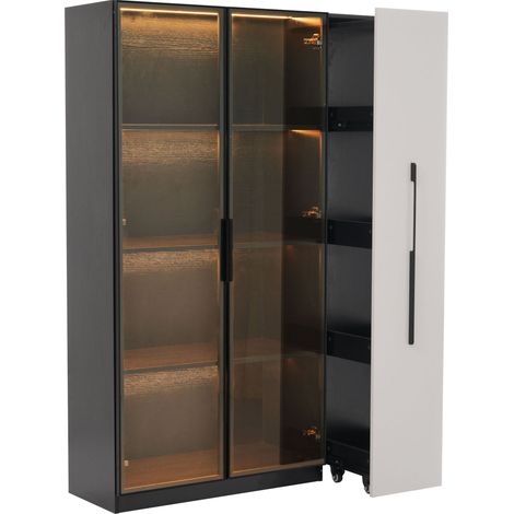 Mueble multifunción con vitrina de vidrio LED 110,5 x 35 x 160 cm blanco y negro en MDF