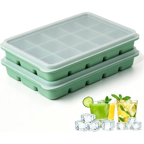 Bac à glaçons avec couvercle, 2 paquets, 30 glaçons, durable, empilable, glace en silicone flexible pour congélateur,, whisky, cocktails, café, sans Bpa (1/5)