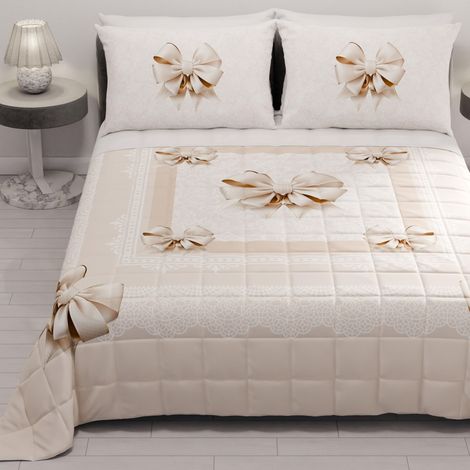 Couvre-lit d'été 220x260 cm 100 g/m² Double Face, Couette légère pour lit Une Place et demie, Printemps, Modèle Noeud Beige, 100% Fabriqué en Italie (1/5)