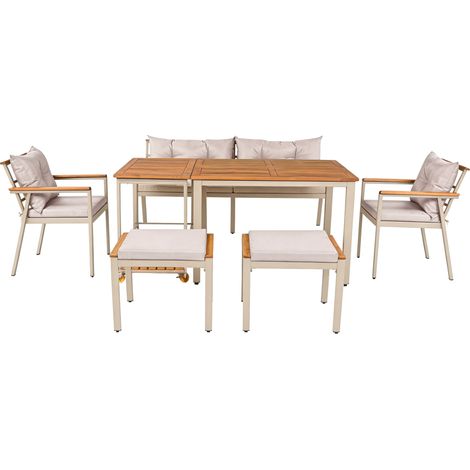 Set pranzo da giardino 6-7 posti in legno di acacia con tavolo, sedute e carrello MODENUIT (1/5)