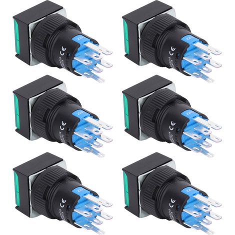 Lot de 25 interrupteurs à bouton-poussoir carrés à 8 broches, autobloquants et avec voyant lumineux, pour boîte de distribution, 16 mm, 220 V, vert (1/5)