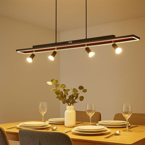 Globo – Suspension LED dimmable 4 flammes – Spots mobiles 4x GU10 – Design bois noir – Dimensions 116x12x120 cm – Flux lumineux 2000 lm (1/5)