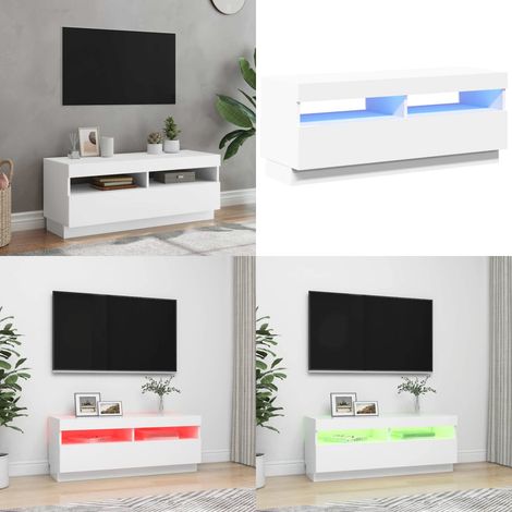 TV-Schrank mit LED-Leuchten Weiß 100x35x40 cm - TV Schrank - Holzwerkstoff Möbel - Weißer TV Stand - LED Beleuchtung - Wohnzimmer Dekoration - Home & Living