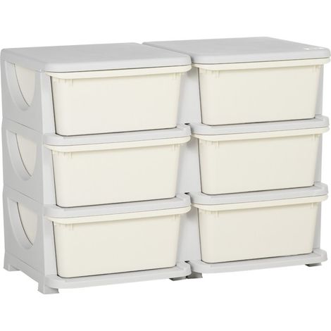 Meuble de rangement pour enfants à six tiroirs, couleur blanc crème