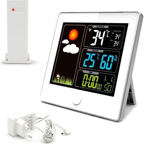 Color My Day Wetterstation – Farb-LCD-Bildschirm – Temperatur, Luftfeuchtigkeit, Uhrzeit und Datum – Inkl. Ladegerät – Weiß (1/5)