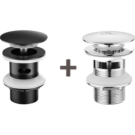 AuraLum 2PCS Bonde de Lavabo Bonde Pop-up avec Trop-plein Automatique Universelle Noir+Chromé, Vasque Baignoire Salle de Bain (1/5)