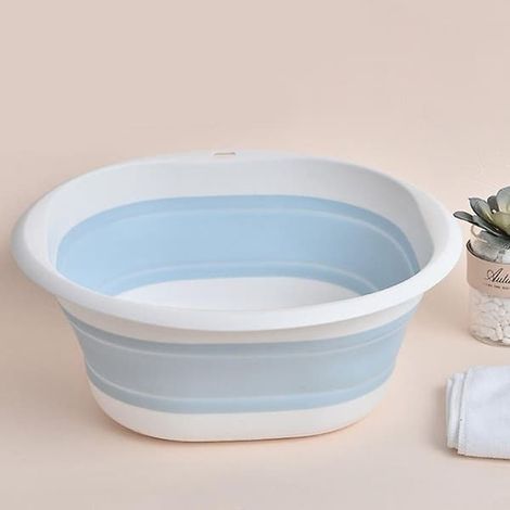 [LCS] Bacs pliables en plastique, bacs à linge portables, accessoires de salle de bain et de cuisine, voyage, bleu, taille M (1/5)