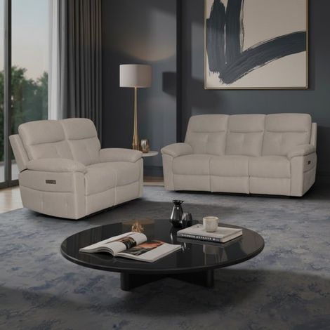 Set divani Kayde 2 e 3 posti recliner elettrici in tessuto Mia 103-05 beige