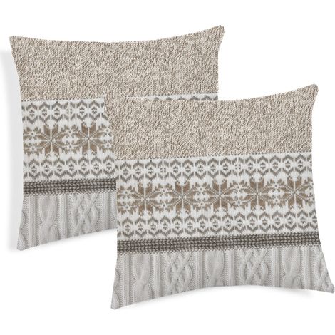 Coppia Cuscini Arredo Imbottiti 40x40 Disegno Maglia Colore Beige (1/2)
