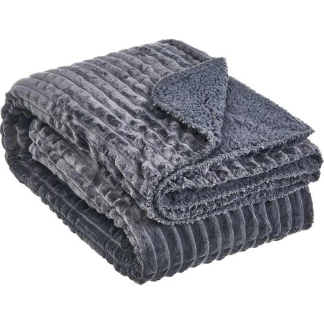 Plaid gris en velours Côtelé Sherpa (1/5)
