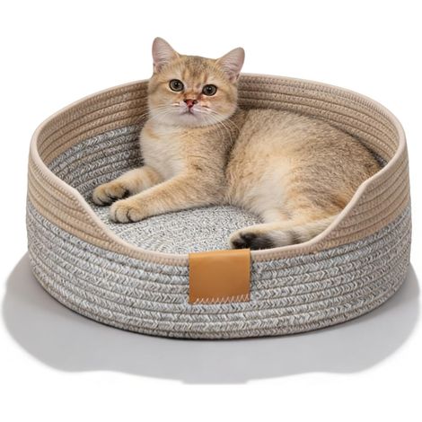1 Panier pour chat, Rond 50 cm, Corde de coton tressée, Respirant et doux, Lavable en machine, Pour chat et petit chien (1/5)