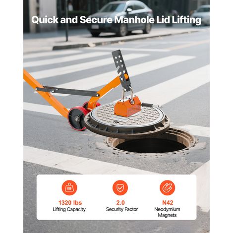 Lève-plaque Magnétique sur Roulettes, Porteur Magnétique à Roues en Néodyme N42, Capacité de Traction 600 kg, Pliable et Portable a… (1/5)