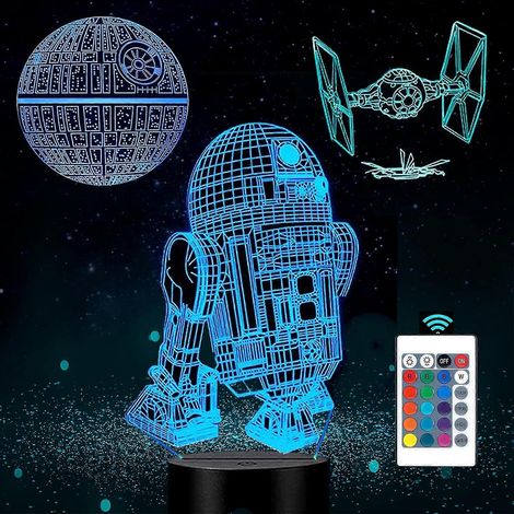 Veilleuse LED 3D Star Wars, lampe à illusion 3D avec trois motifs et 16 couleurs changeantes, télécommande incluse - Cadeau idéal pour les enfants (1/5)