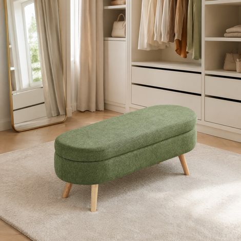 Banc de rangement 110 cm en chenille vert avec couvercle, pieds antidérapants DESVIAE (1/5)