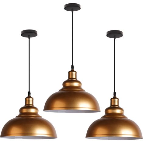 3 Stück Industrielle Vintage Pendelleuchte Edison Eisen Lampenschirm Hängelampe Metall Deckenleuchte Gold Ø29cm