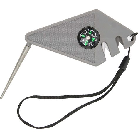 Affûteur de couteaux d'extérieur 6 en 1 (lot de 2) avec boussole, sifflet de survie, affûteur et polissage d'hameçons, portable, gris (1/5)