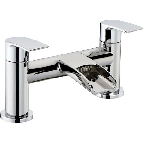 Modern Bathroom Waterfall Spout Deck Mounted Bath Filler Tap - Chrome