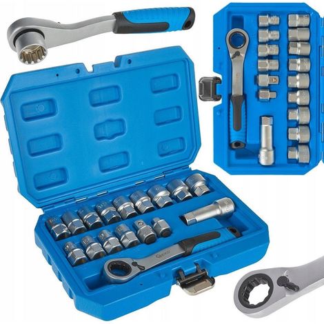 Geko Juego de Dados Spline 17 piezas plateado