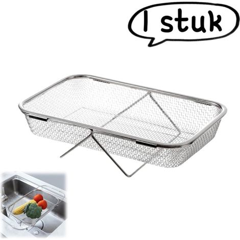 1 expandable stainless steel drainer for sink and vegetables, extra large capacity, 34 x 25 x 6 cm, silver (1/5)