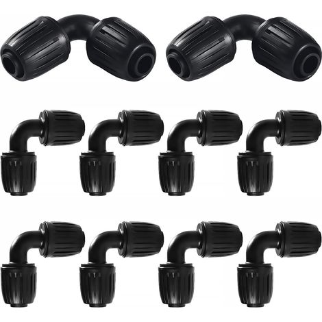 10 Stück 16-mm-Tropfbewässerungs-Fittings, Winkeladapter für Garten und Rasen (Schwarz)