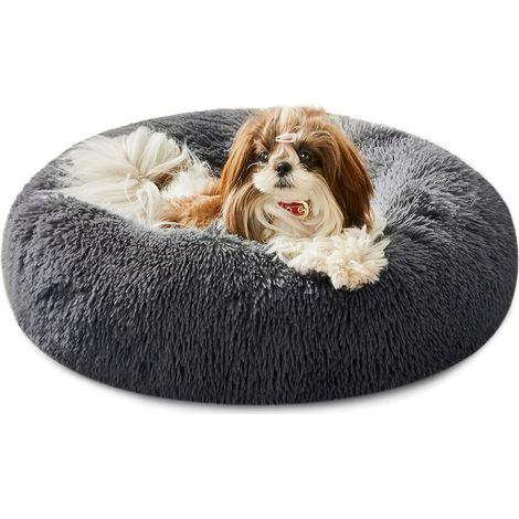 Hundematte, Kissen und Matratze, Haustierhütte, runde Plüschhütte zum Warmhalten im Winter, ∅80 cm, dunkelgrau, geeignet für mittelgroße Hunde oder große Katzen