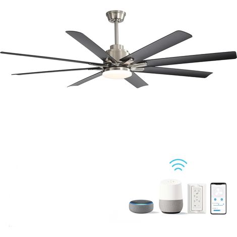 Ventilateur de plafond 167 cm, Ventilateur de plafond avec lumiere, éclairage, 8 pales, 6 vitesses, ventilateur de plafond interieur – Noir (1/5)