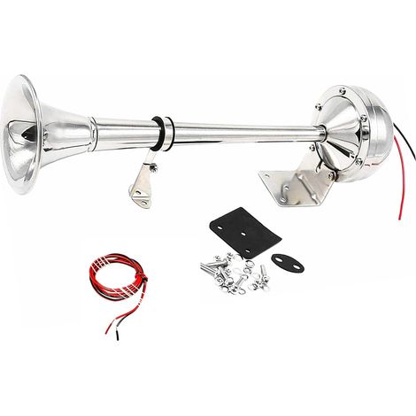 Klaxon de voiture Car Horn Acier inoxydable 304 Trompette klaxon électrique de voiture 160DB klaxon de bateau argent klaxon de camion haut-parleur Klaxon à air pour 12V bateau voiture yacht etc (1/5)