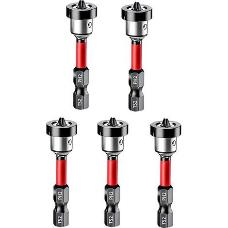 5pcs plasterboard screwdriver bits, PH2 magnetic positioning screwdriver bit, 1/4" hex shank (1/5)