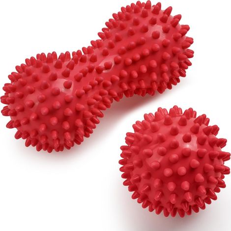 Balles de massage, lot de 2, balles de massage haute densité, pour la relaxation des fascias, idéales pour le massage, soulagent les tensions et le stress, rouges (1/5)