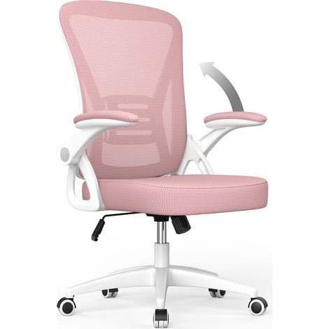 Fauteuil de Bureau, Chaise Ergonomique à roulette, Hauteur Ajustable, Soutien Lombaire Dossier Règalable, Rose