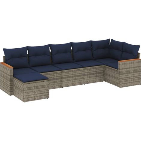 7-teiliges Gartensofa-Set mit Kissen, grau, Polyrattan vidaXL (1/5)