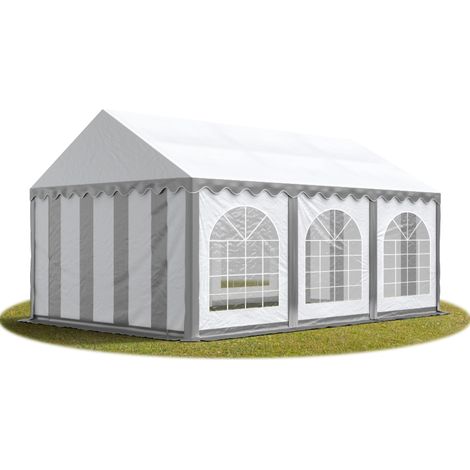TOOLPORT Festzelt Partyzelt 3x6 m PREMIUM, hochwertige PVC Plane 750 N in grau-weiß 100% wasserdicht mit Bodenrahmen