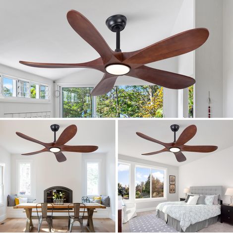 Ventilatore da soffitto 52'' con luce e telecomando, 5 pale in legno, nero e noce (1/5)