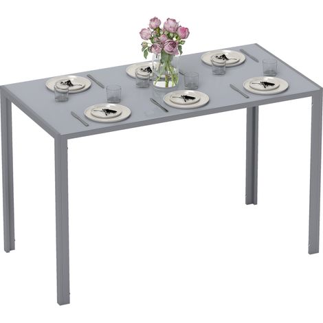 Mesa de comedor de cristal para 4-6 personas con patas de metal, multifuncional para cocina y sala de estar, 120x60x75 cm, gris (1/5)