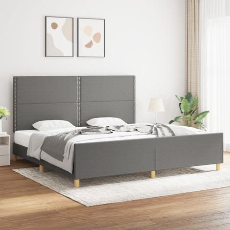 Lit adulte avec tête de lit Cadre de lit Lit Grand Gris foncé 200x200 cm Tissu FR36666 (1/5)
