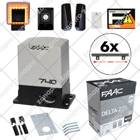 FAAC 740 DELTA 2 KIT 500kg con 6mt Cremagliera Nylon Automazione Cancello Scorrevole