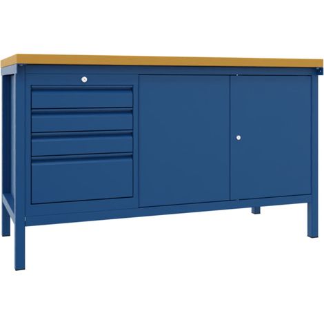 Pavoy Werkbank, 1500x700x900 mm, 1 Schubladenblock, 1 Schrank, RAL 5010